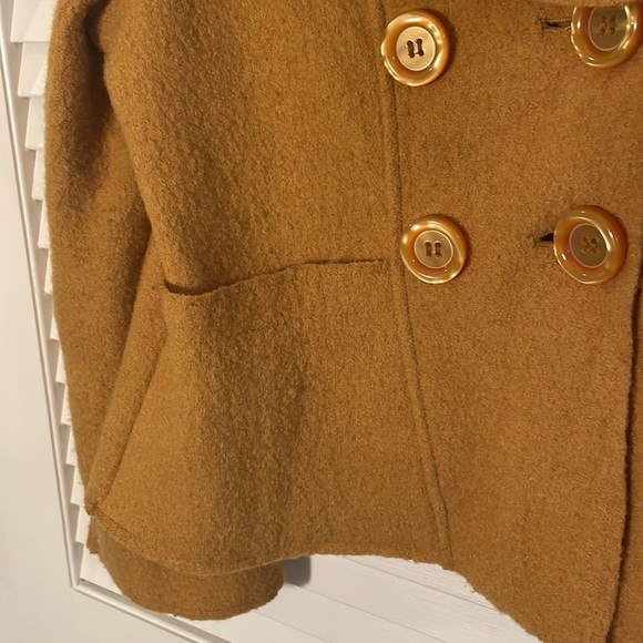 DM New York Vintage Mustard Wool Double Breasted Cropped Wide Sleeve Jacket - Picture 4 of 12